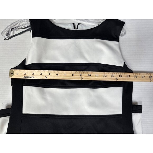 Calvin Klein Women’s Size 4 Sleeveless Striped Colorblock Sheath Dress Black Wht - Picture 9 of 9
